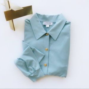 St. John Sport Aqua w/ Gold Snap Button Top sz L